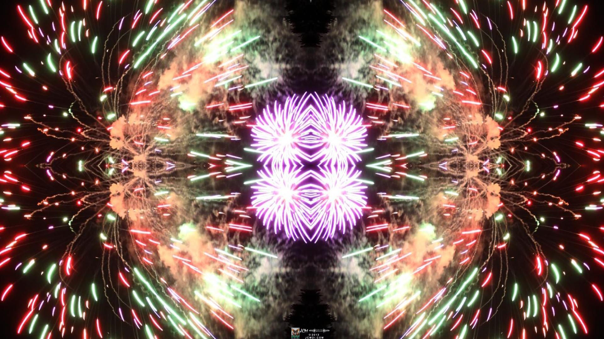 Quadroscopic art made from a digital image of fireworks taken in Castaic, California.